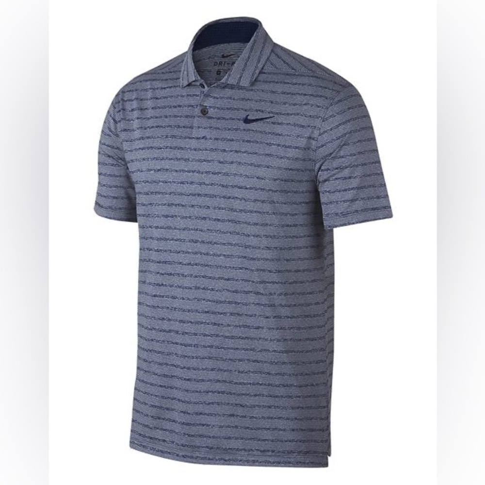 Nike Blue Striped DriFit Performance Polo XL